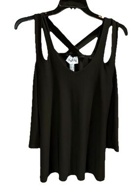 Joseph Ribkoff Women's Black Slinky Knit Cold Shoulder Tunic Top Size 8